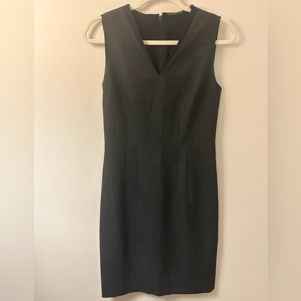Elie Tahari Black V-Neck Midi Dress
